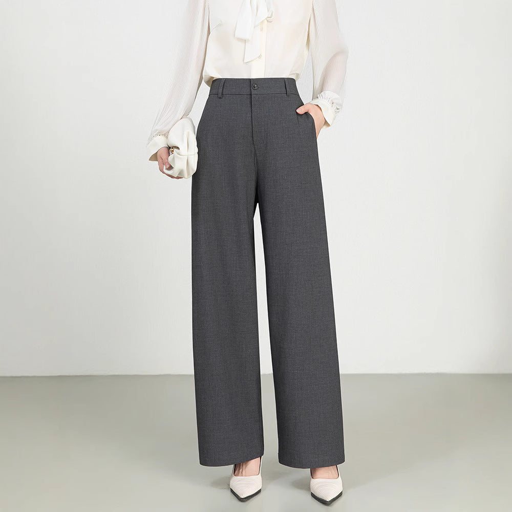 Women’s Trousers – High Waist Wide Leg – Cotton Wool Blend – Formal Straight Fit