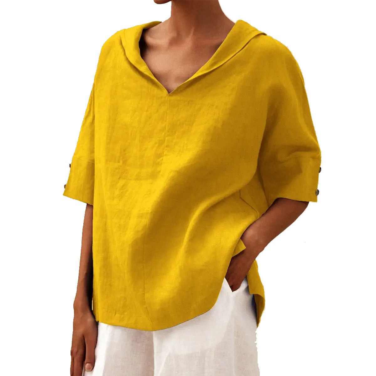 Women’s Shirt – Relaxed Fit – Breathable Blend – V-Neck – Half Sleeve Casual Style