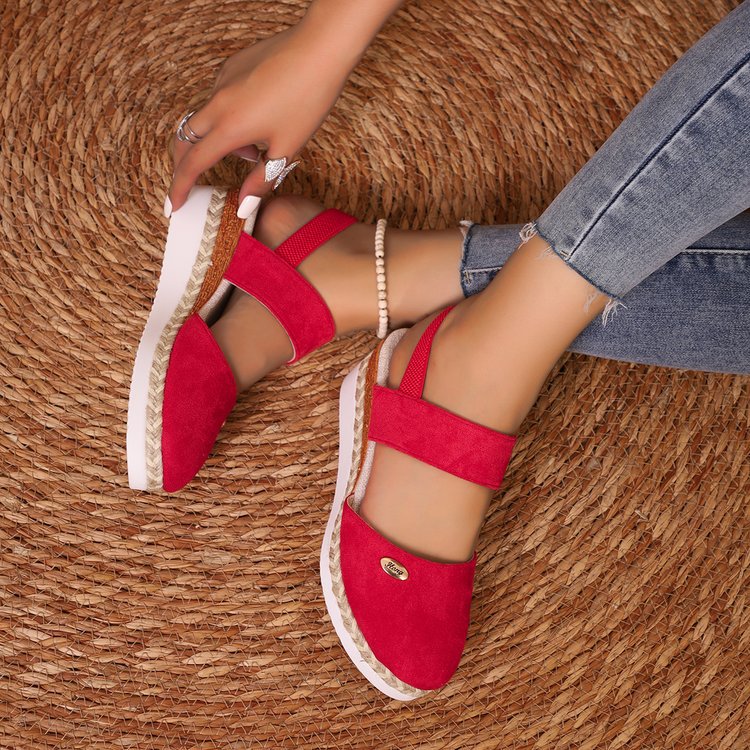 Women’s Wedge Sandals – Closed Toe – Suede-Like Upper – Jute Heel – Wide Straps