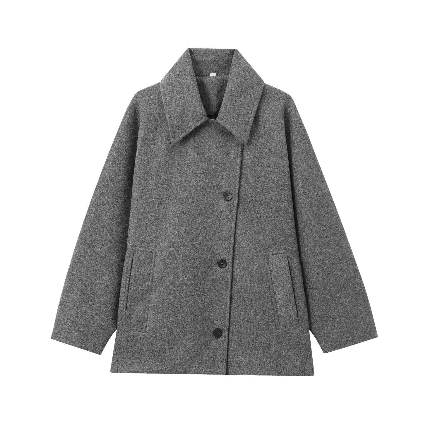Women’s Wool Jacket – Oversized Fit – Button Front – Wide Collar – Hip Length Casual
