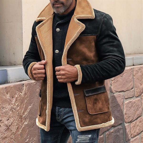 Men’s Casual Jacket – Shearling Trim – Structured Fit – Button Front