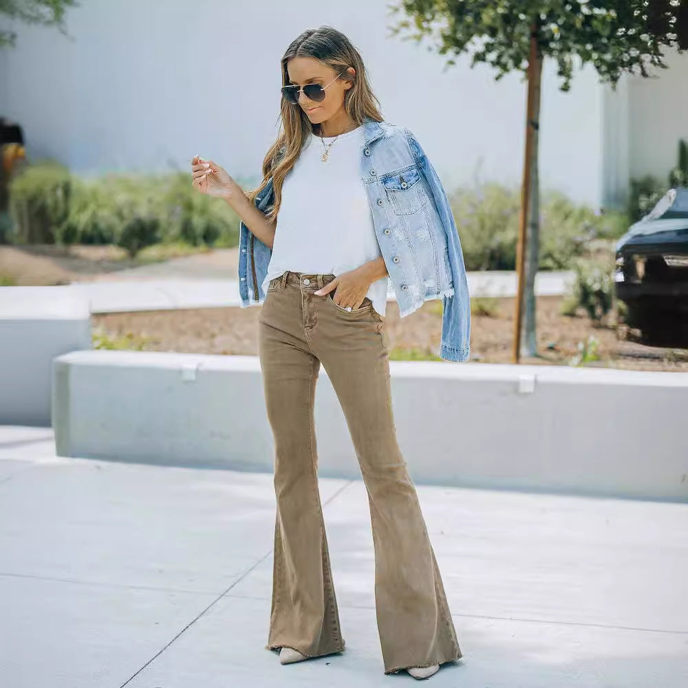 Women’s Bootcut Jeans – High Rise – Flared Leg – Stretch Denim – Full Length