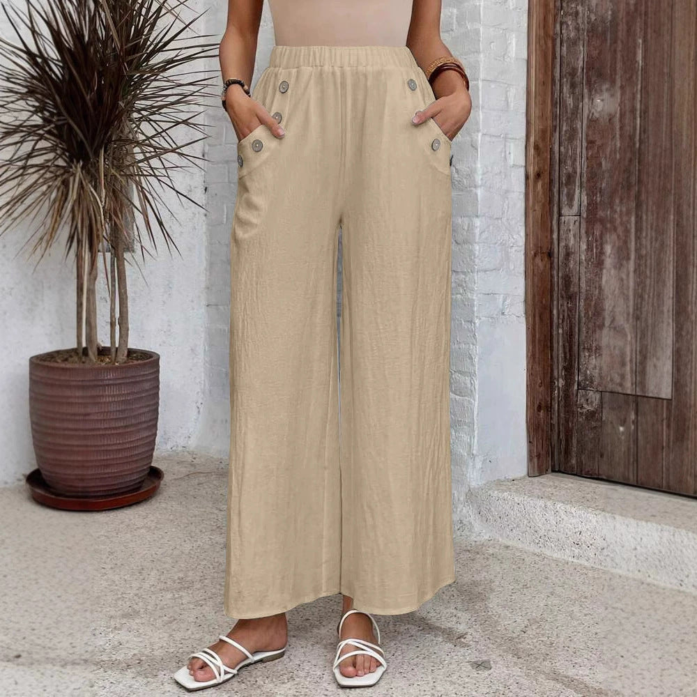 Women’s Cropped Pants – Wide Leg – Elastic Waist – Lightweight Breathable Casual Wear