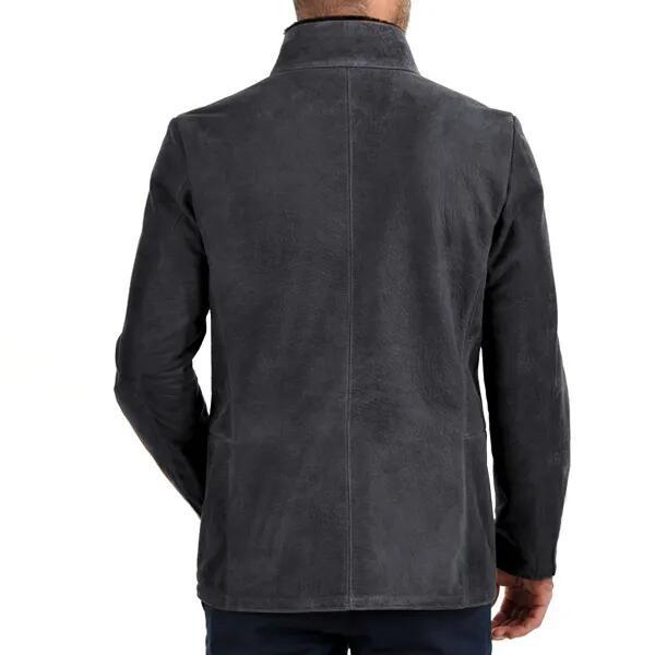Men’s Suede Jacket – Slim Fit – Stand Collar – Zipper Front – Multi Pocket Design