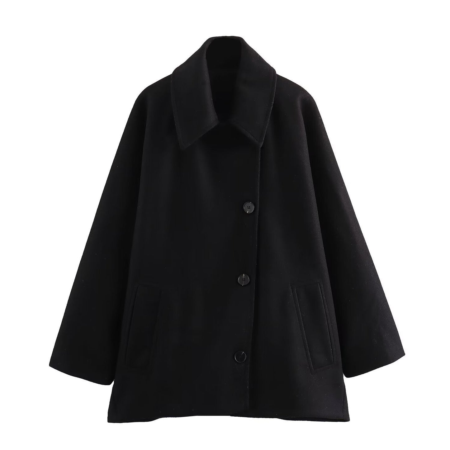 Women’s Wool Jacket – Oversized Fit – Button Front – Wide Collar – Hip Length Casual