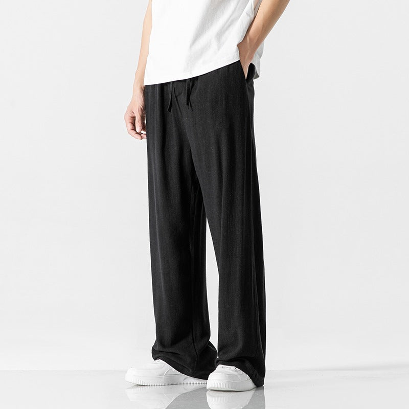 Men’s Casual Trousers – Linen Blend – Loose Fit – Full Length – Drawstring Waist