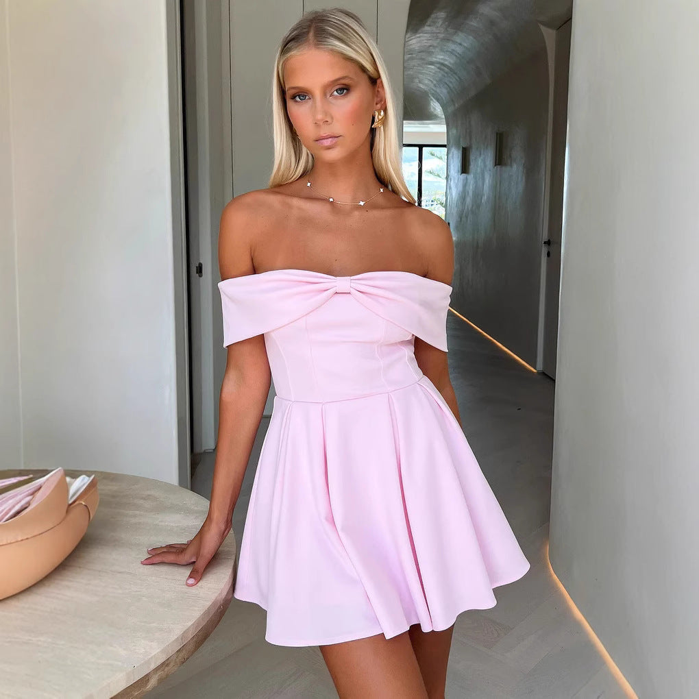 Women’s Casual Dress – Off Shoulder A-Line – Mini Length – Lightweight Soft Fabric