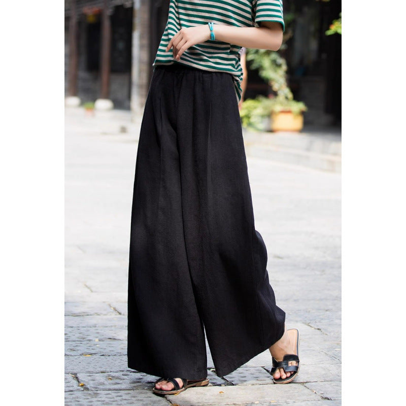 Women’s Wide-Leg Pants – Relaxed Fit – Linen-Look Fabric – Elastic Waist – Full Length