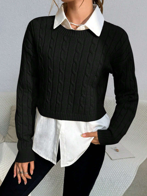 Women’s Pullover Sweater – Cable Knit Wool Blend – Cropped Slim Fit – Long Sleeve Casual