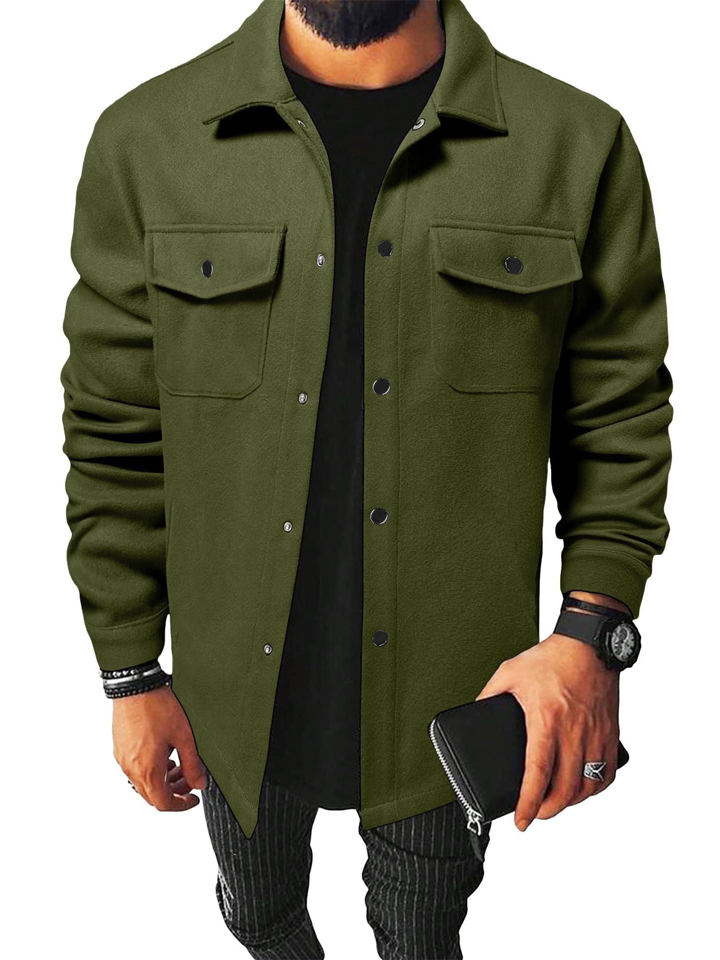 Men's long sleeve pocket button jacket