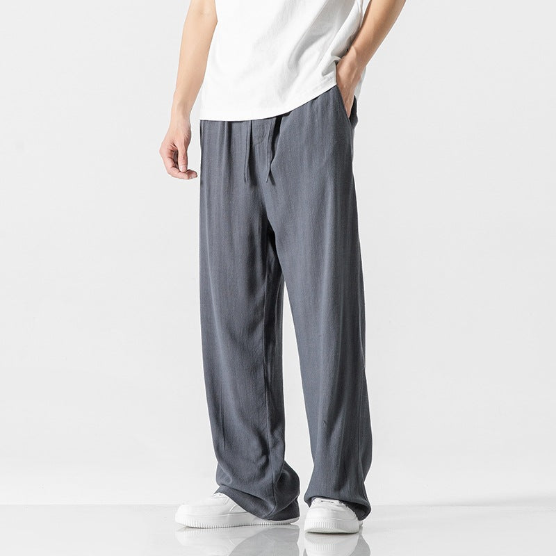 Men’s Casual Trousers – Linen Blend – Loose Fit – Full Length – Drawstring Waist