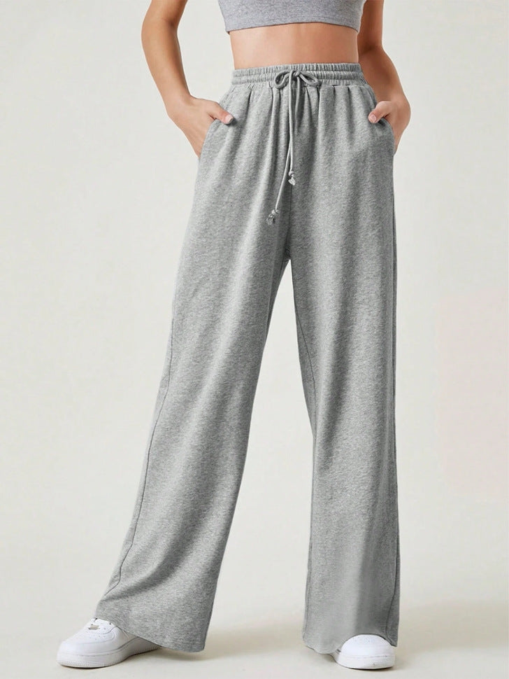 Women’s Wide-Leg Pants – Cotton Knit – Relaxed Fit – Elastic Drawstring Waist – Full Length