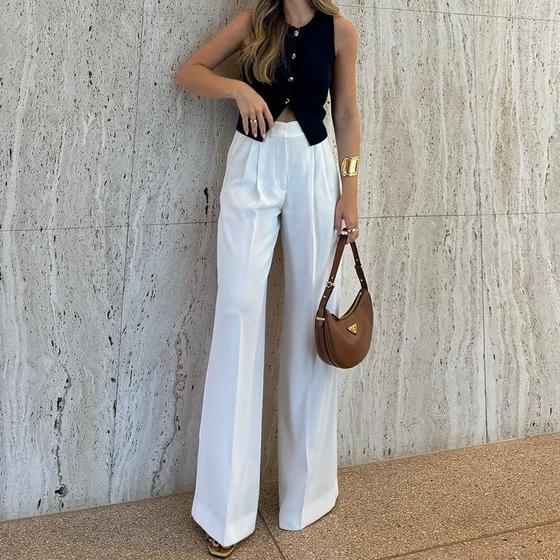 Women’s Wide-Leg Trousers – High Waist – Relaxed Fit – Full Length – Lightweight Fabric