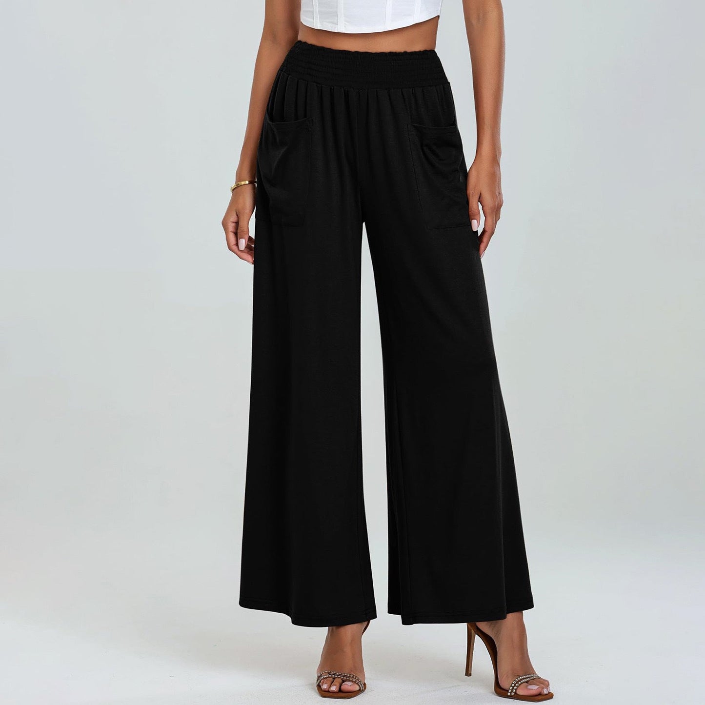 Women’s Wide-Leg Pants – Lightweight Breathable Fabric – Elastic Waist – Full Length