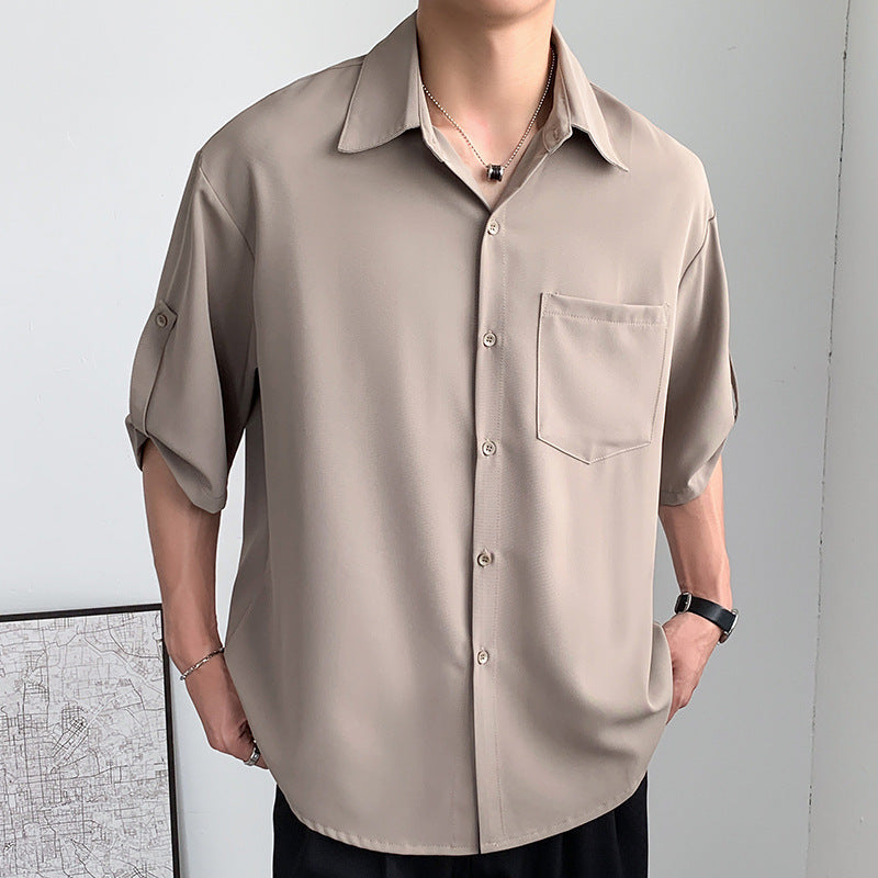 Men’s Short Sleeve Shirt – Relaxed Fit – Lightweight Silk-Like Fabric – Button-Up Casual
