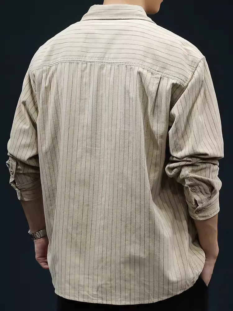 Men’s Long Sleeve Shirt – Relaxed Fit – Breathable – Striped Casual Button Down