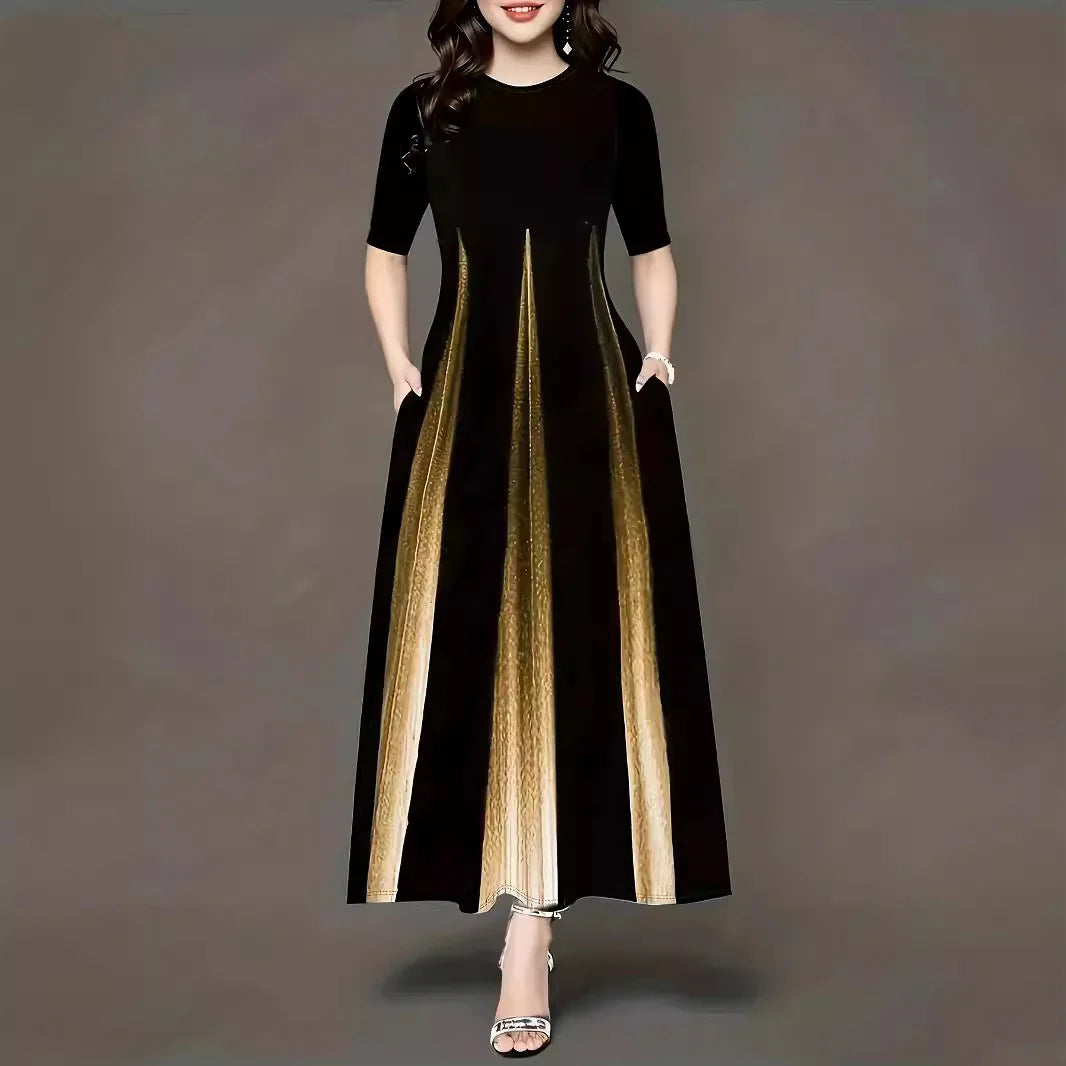 Women’s Maxi Dress – Pleated Skirt – Lightweight Flowing Fit – Short Sleeve – Side Pockets