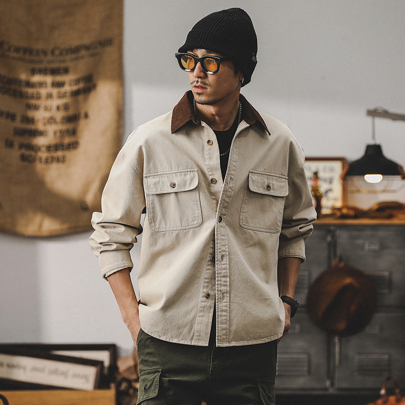 Men’s Workwear Jacket – Loose Fit – Durable Canvas – Utility Pockets – Button Front