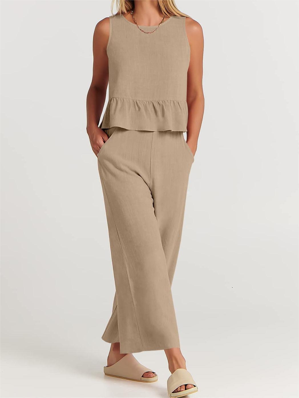 Women’s Peplum Top – Lightweight Cotton Blend – Relaxed Fit – Sleeveless Rounded Neckline