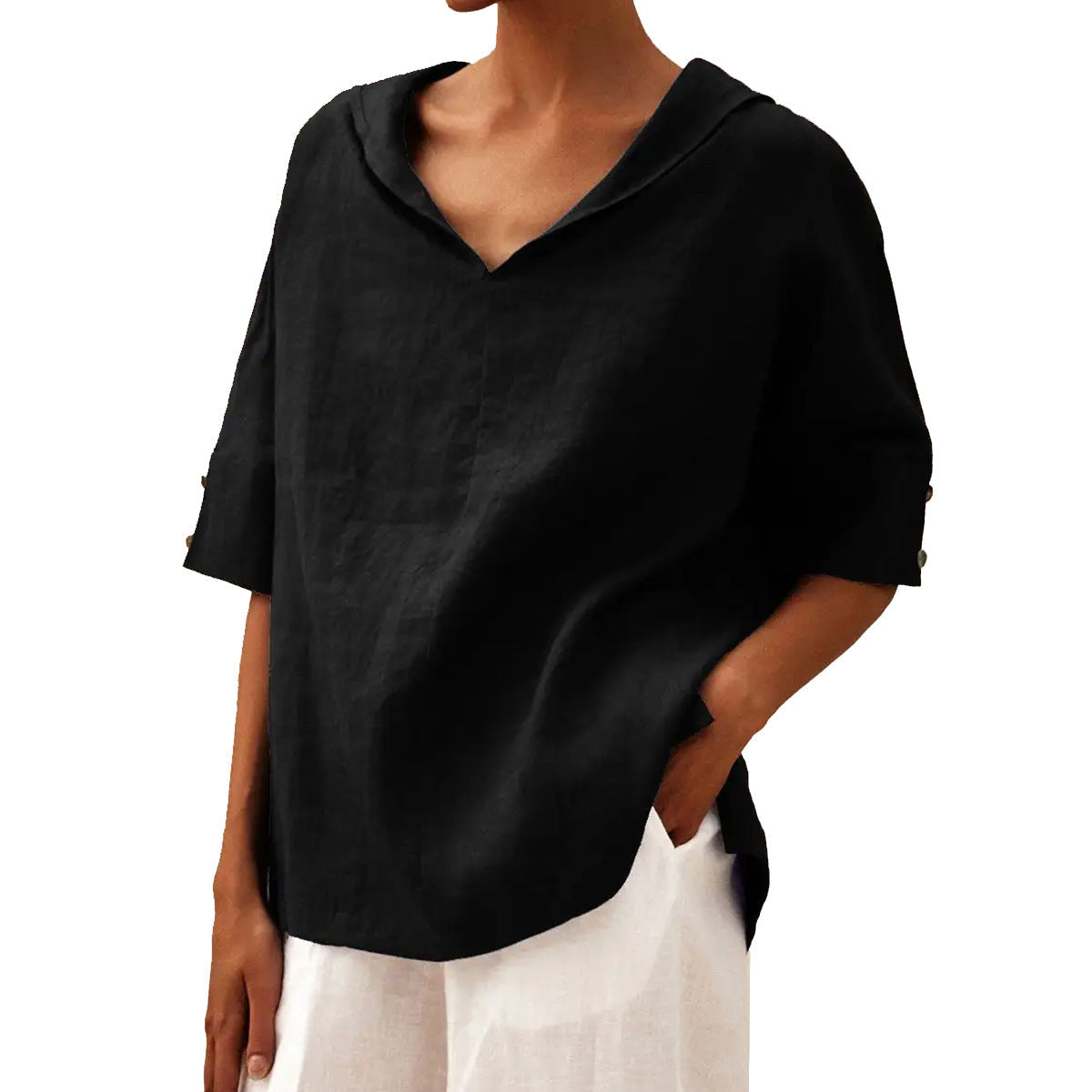 Women’s Shirt – Relaxed Fit – Breathable Blend – V-Neck – Half Sleeve Casual Style