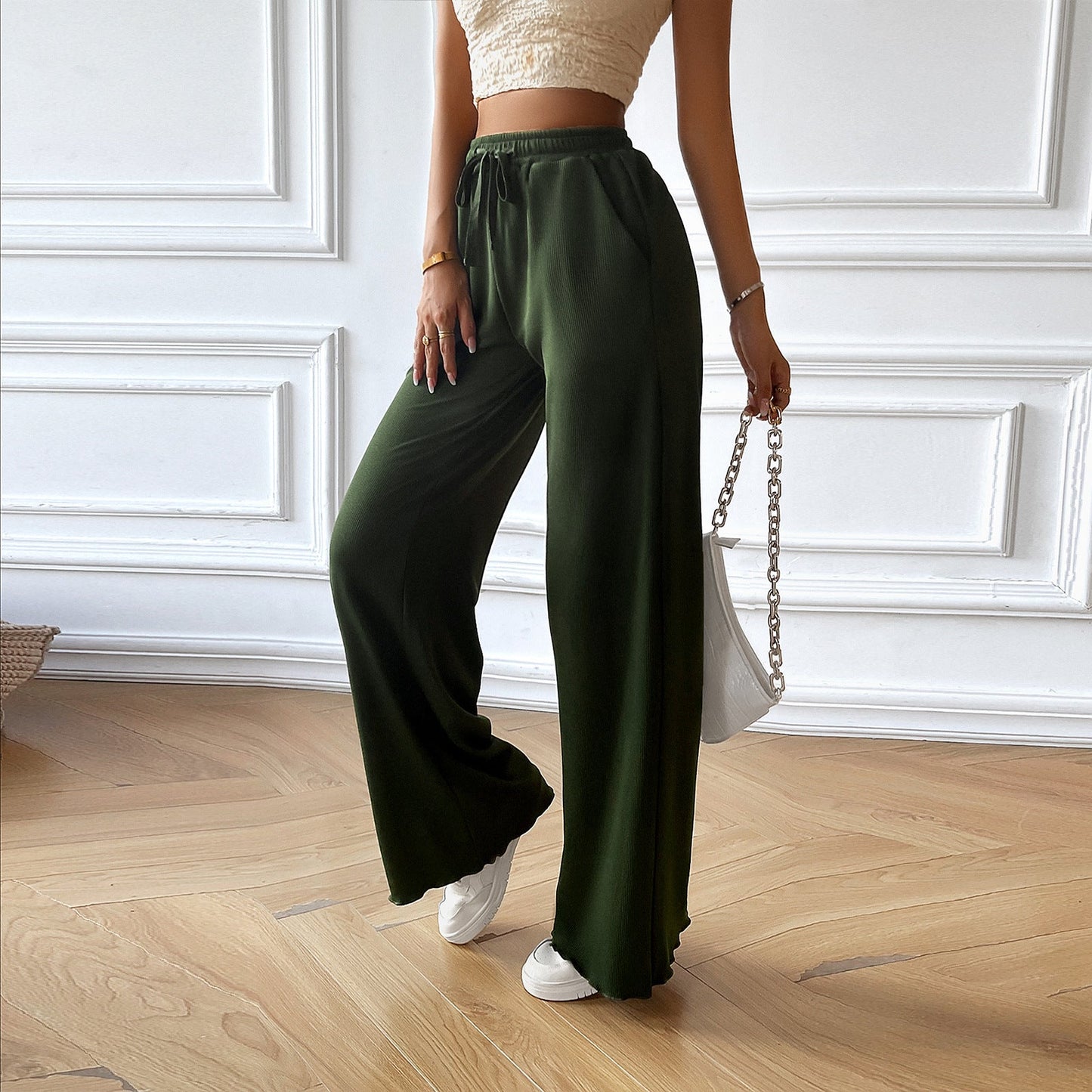 Women’s Wide-Leg Pants – Lightweight Breathable Fabric – Relaxed Fit – Elastic Drawstring Waist