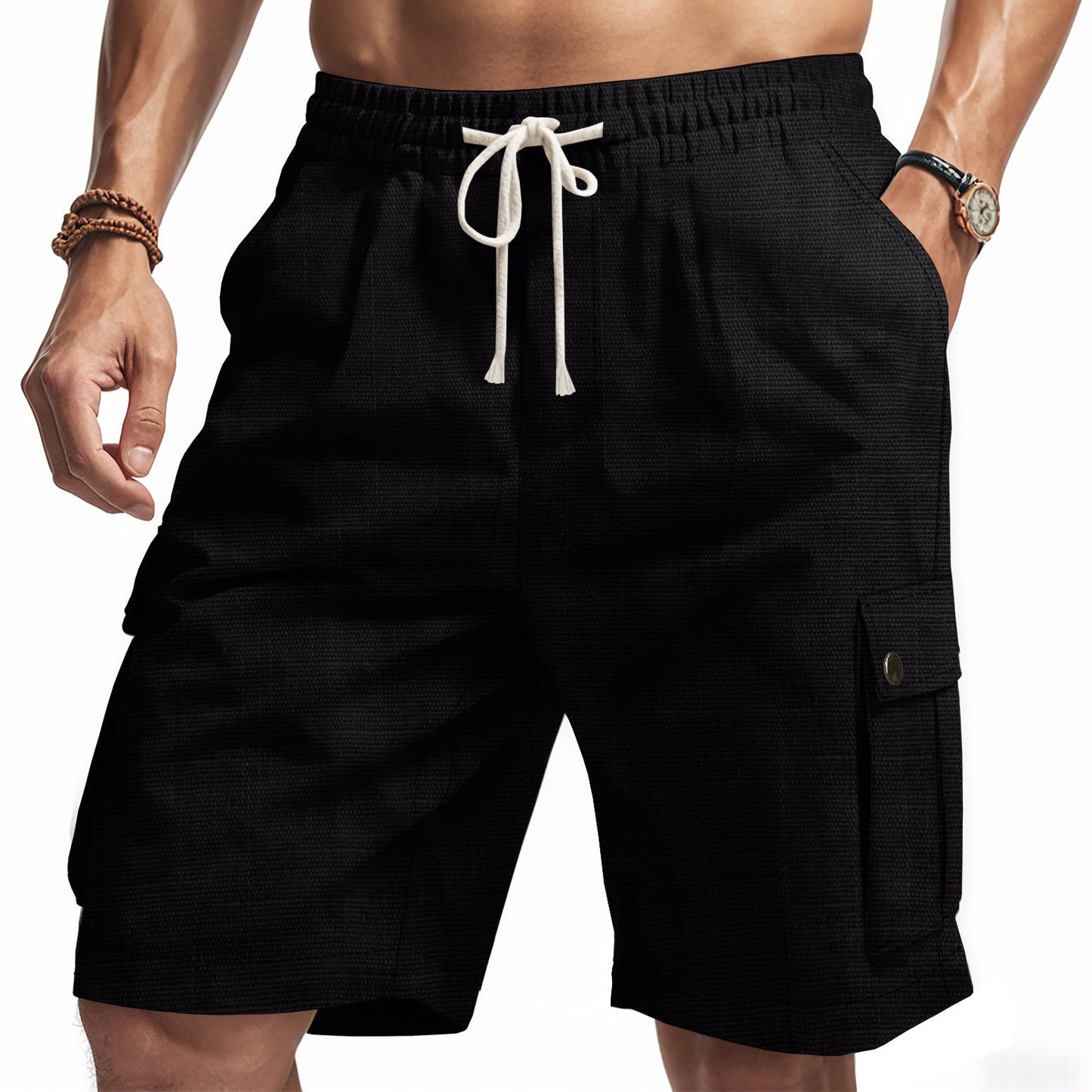 Men’s Cargo Shorts – Relaxed Fit – Elastic Waist – Multi Pocket