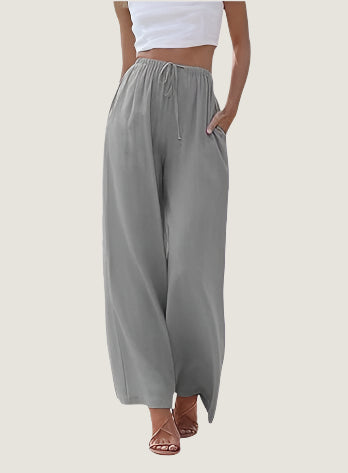 Women’s Wide-Leg Trousers – Linen Blend – Relaxed Fit – Drawstring Waist – Full Length