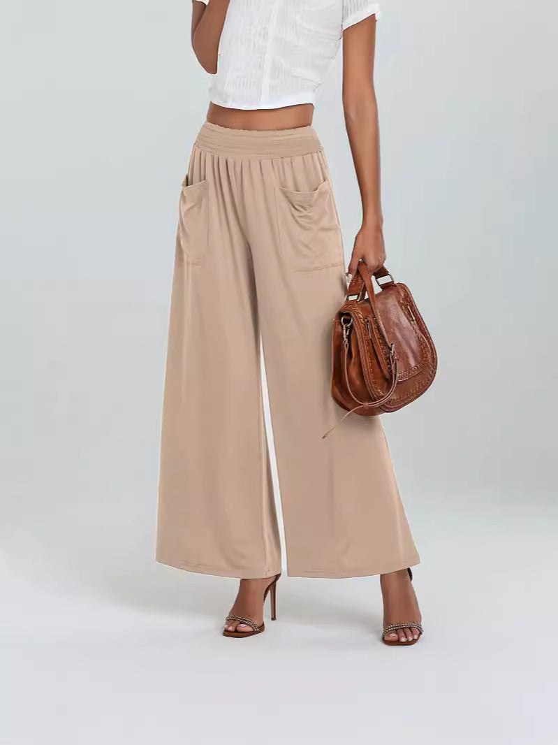 Women’s Wide-Leg Pants – Lightweight Breathable Fabric – Elastic Waist – Full Length