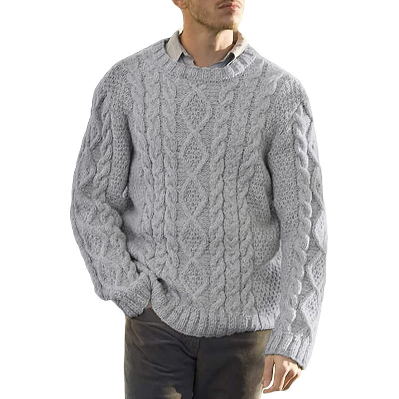 Men’s Sweater – Chunky Cable Knit – Oversized Fit – Round Neck Long Sleeve Pullover