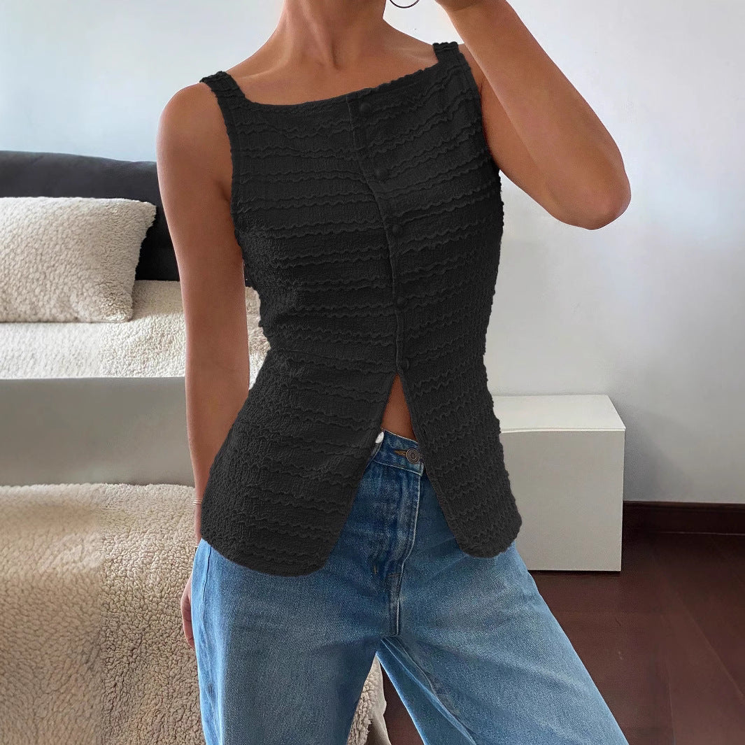 Women’s Tank Top – Slim Fit – Ribbed Texture – Soft Touch – Front Seam – Sleeveless