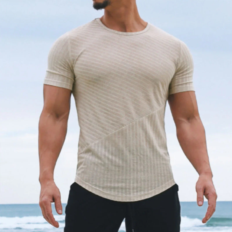 Men’s T-Shirt – Slim Fit – Cotton Blend – Crew Neck – Striped – Short Sleeve Casual Wear