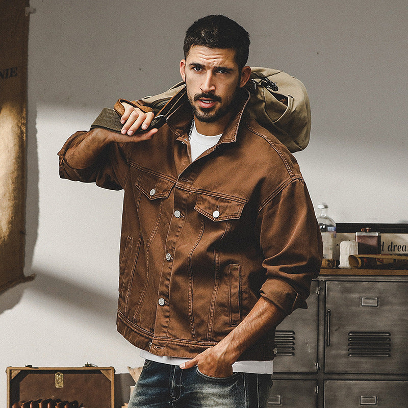Men’s Denim Jacket – Relaxed Fit – Button Front – Chest Pockets – Hip Length Casual