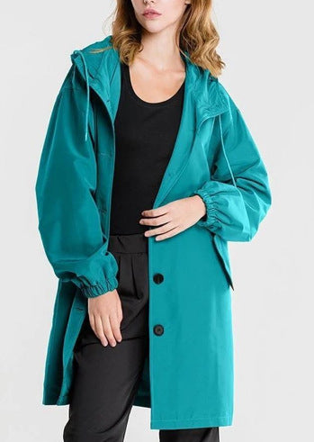 Women's Windbreaker - Mid-Length Loose Jacket - Long-Sleeved with Hood