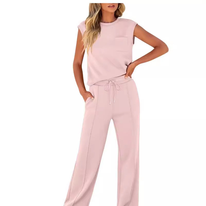 Women’s Two-Piece Set – Sleeveless Top – Drawstring Waist – Relaxed Fit Cotton Blend