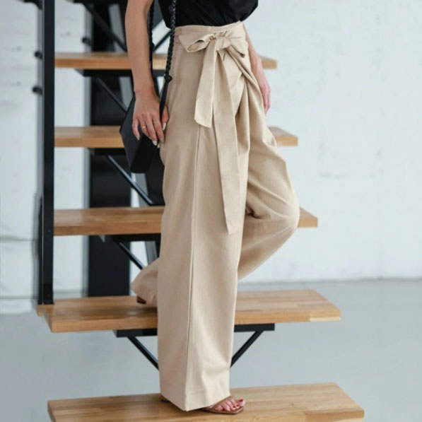 Women’s Wide-Leg Trousers – High Waist – Tie Belt – Lightweight Cotton – Full Length