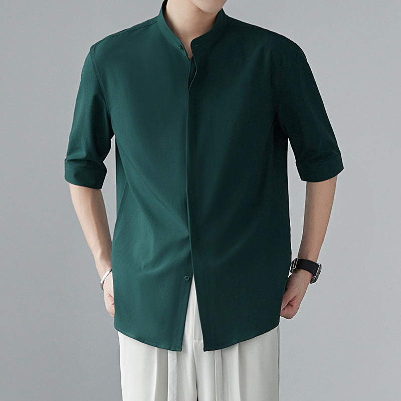 Men’s Long Sleeve Shirt – Relaxed Fit – Mandarin Collar – Lightweight Breathable Fabric
