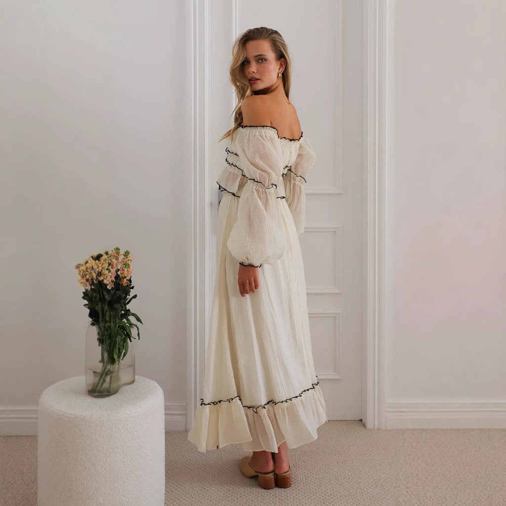 Women’s Two-Piece Set – Off Shoulder Top and Skirt – Ruffle Trim – Relaxed Fit – Boho Style