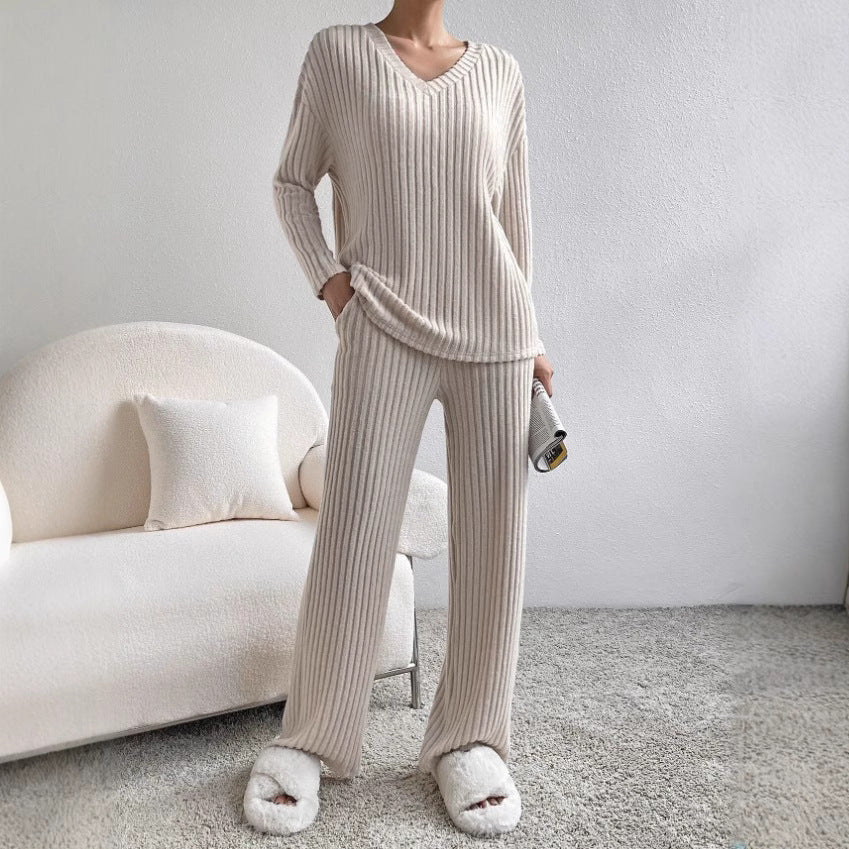 Women’s Knit Set – Soft Blend – V-Neck Top – Relaxed Fit – Straight-Leg
