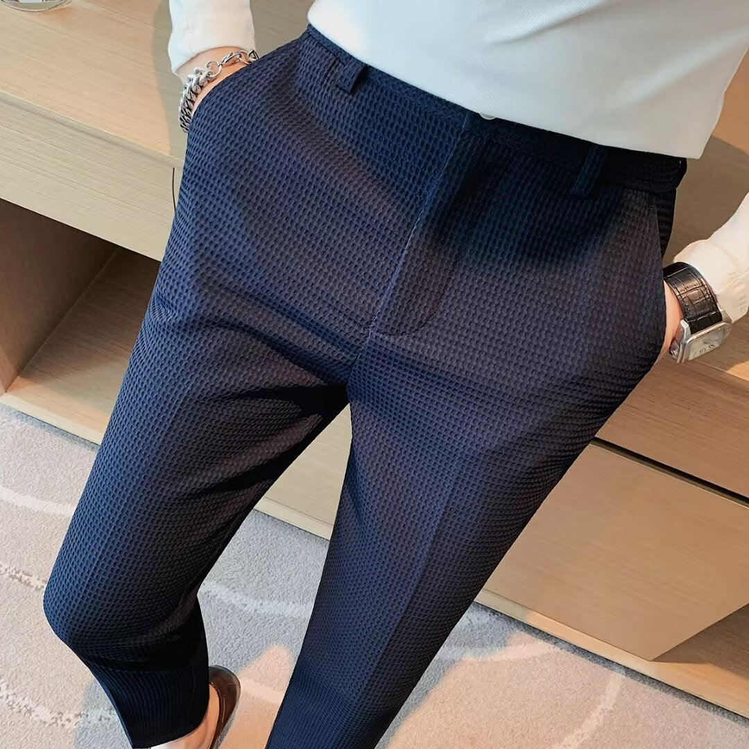 Men’s Cropped Trousers – Slim Fit – Textured Fabric – Tapered Leg – Smart Casual