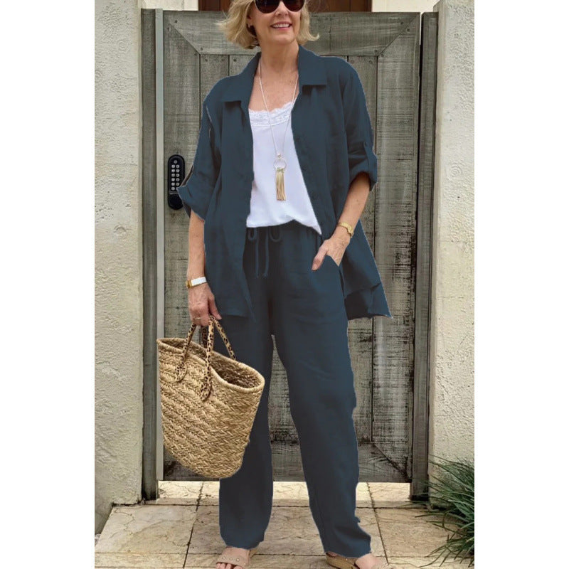 Women’s Shirt – Relaxed Fit – Linen – Button Front – Rolled Sleeve Casual Style
