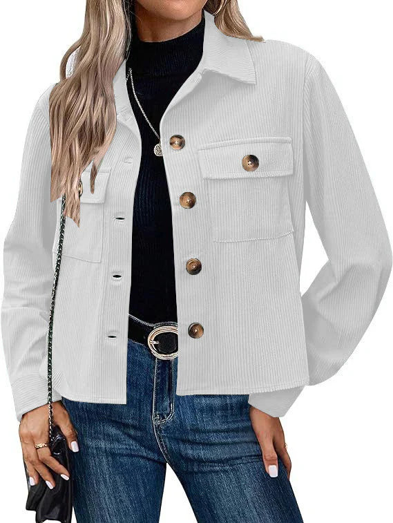Women’s Utility Jacket – Relaxed Fit – Ribbed Texture – Button Front – Chest Pockets