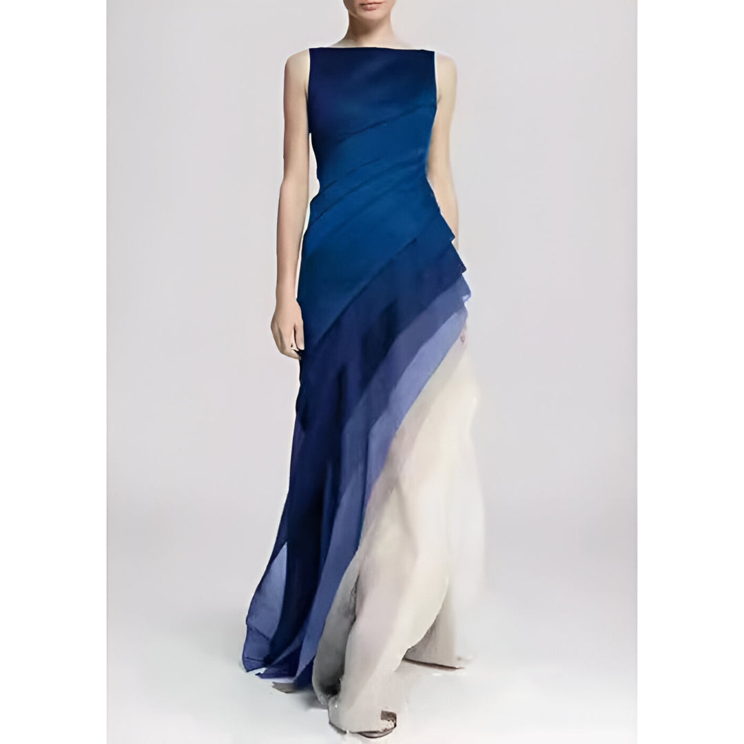 Women’s Evening Gown - Sleeveless Fitted Bodice - Layered Skirt - Elegant Formal Wear