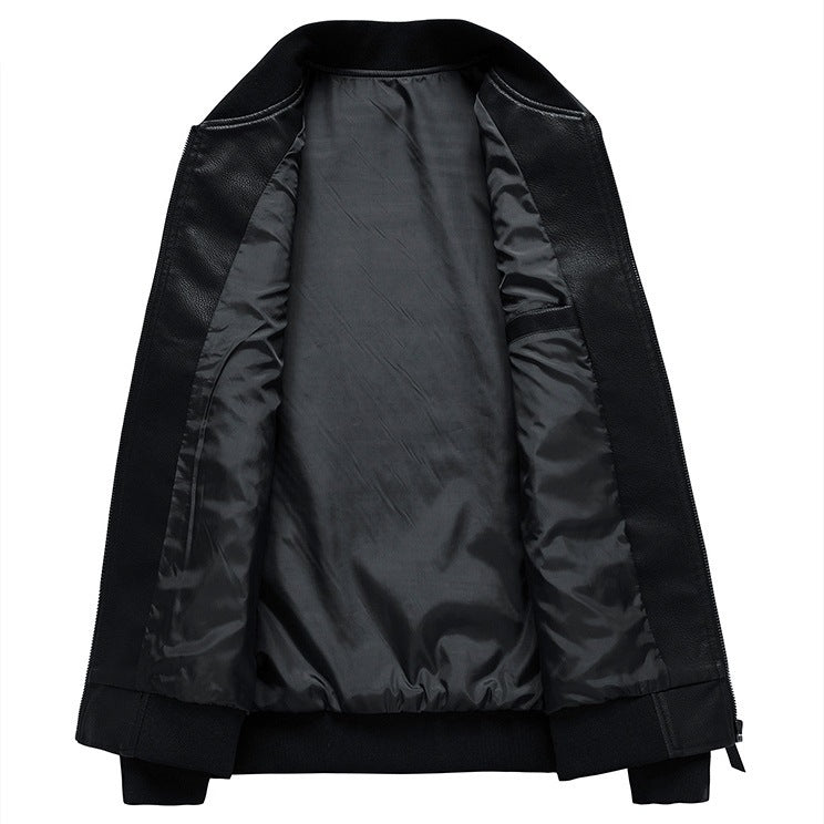 Men’s Bomber Jacket - Leather Look - Ribbed Collar & Cuffs - Zip Closure - Modern Fit