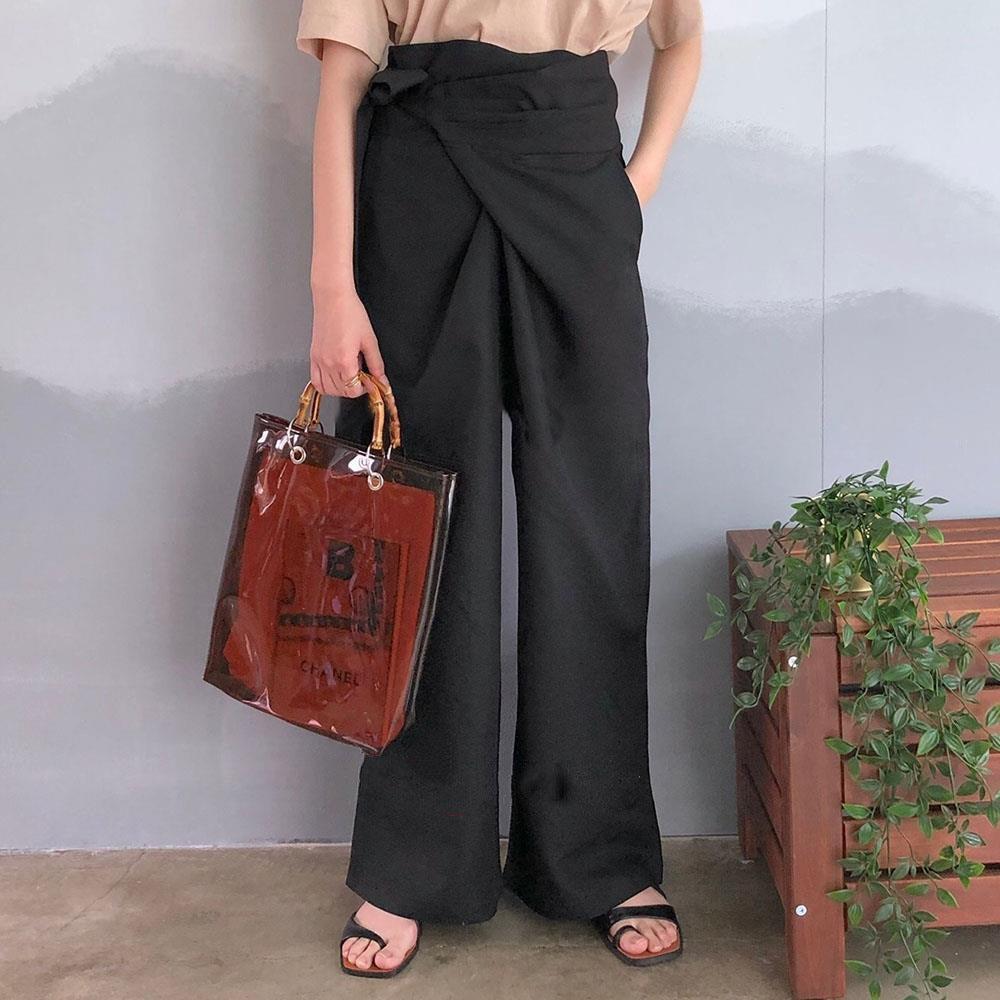 Women’s Wide-Leg Trousers – High Waist – Tie Belt – Lightweight Cotton – Full Length