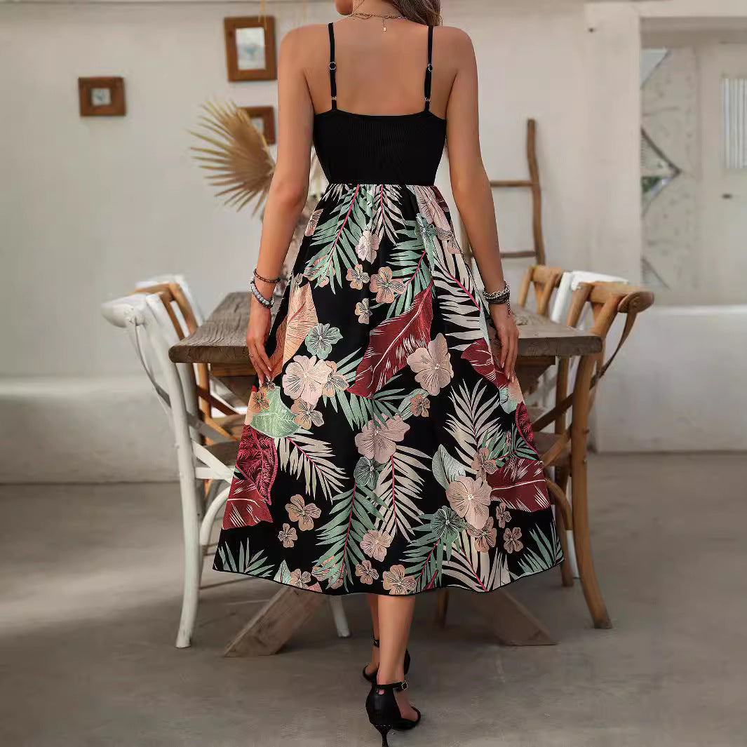 Women’s Sundress – Spaghetti Straps – Fitted Bodice – Tropical Print – Breathable Blend