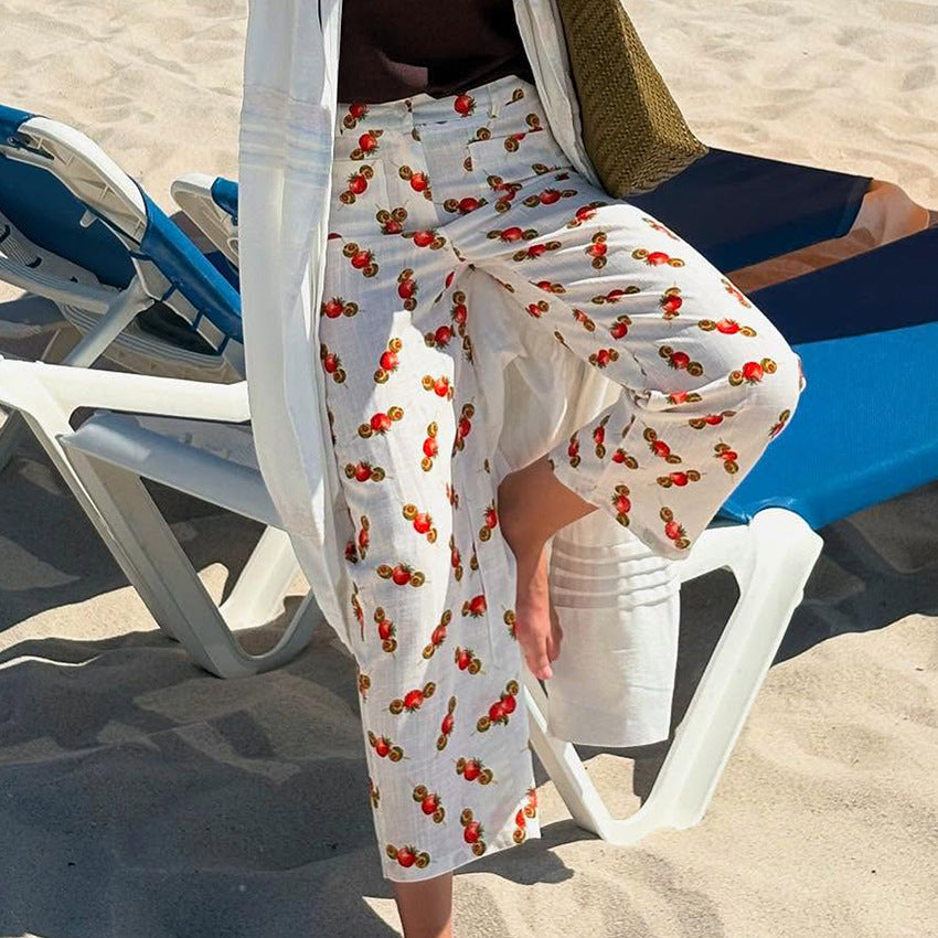 Women’s Straight Leg Trousers – Relaxed Fit – Bold Lobster Print – Breathable Blend