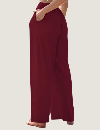 Women’s Wide-Leg Trousers – Linen Blend – Relaxed Fit – Drawstring Waist – Full Length