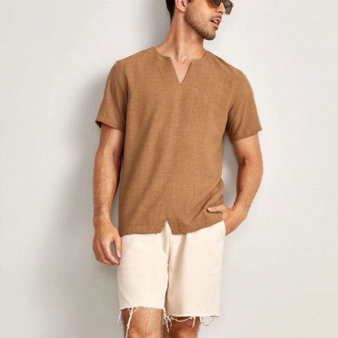 Men’s T-Shirt – Oversized Fit – V-Neck – Short Sleeve – Breathable Cotton Blend
