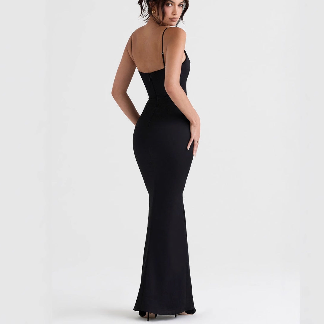 Women’s Maxi Dress – Bodycon Fit – Spaghetti Straps – Stretch Fabric – Evening Wear