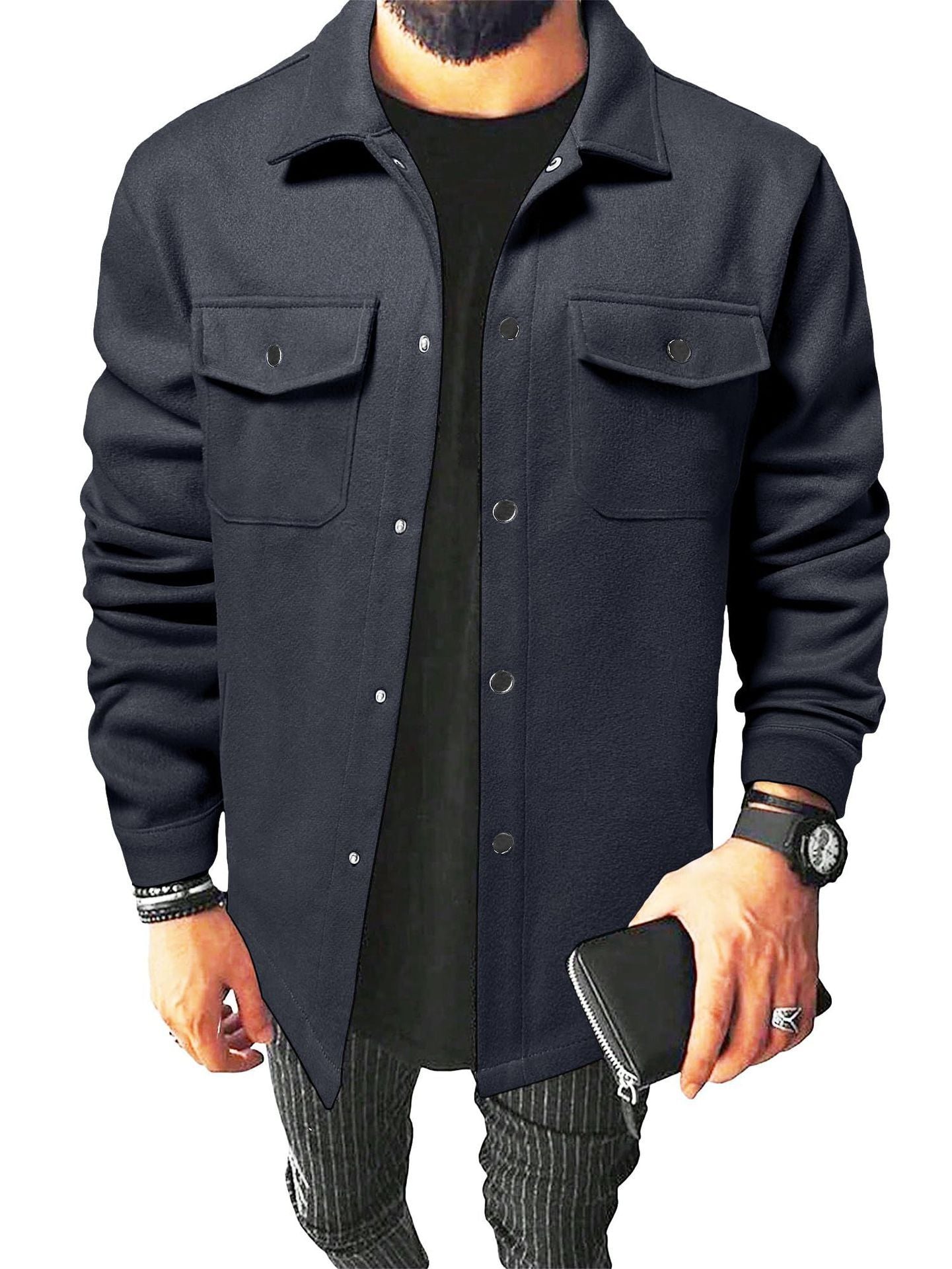 Men's long sleeve pocket button jacket